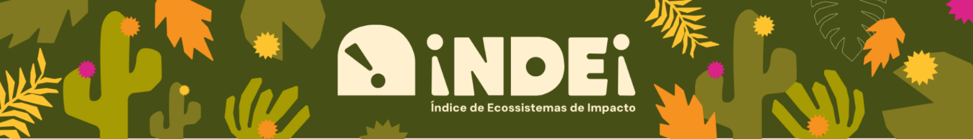 INDEI - Índice de Ecossistemas de Impacto - imagem de fundo gráfico verde com plantas e flores. Representação do índice que revela o Ecossistema de impacto em Minas Gerais.