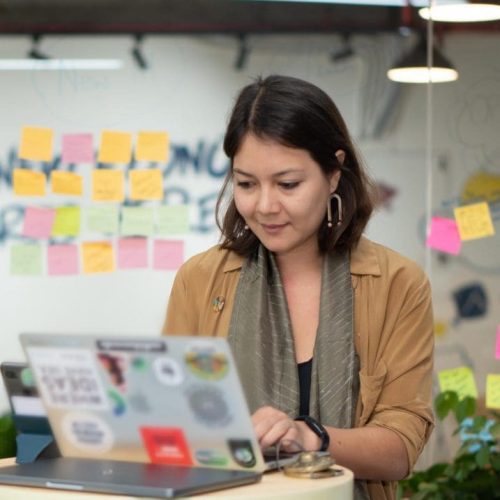 Woman working laptop Imapact Hub